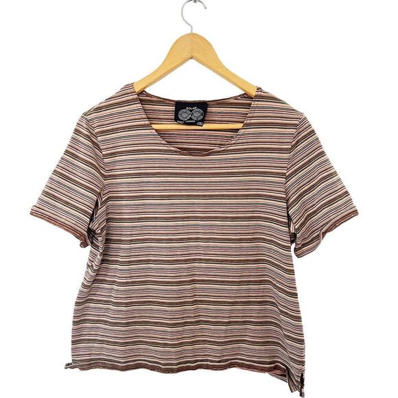 Solar Lasania Brown Shades Striped Short Sleeve T-Shirt - Picture 1 of 6